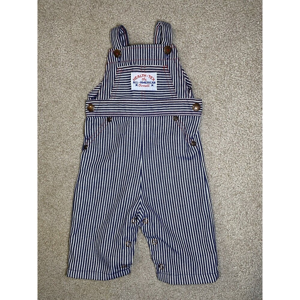 Vintage Health-tex All-American Railroad Stripe Overalls Size 3 Months